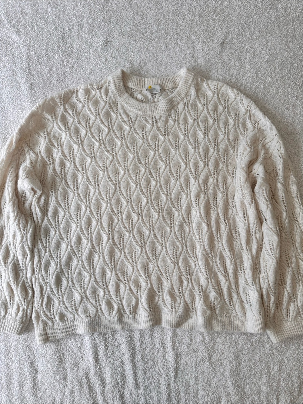 Boden Pointelle Fluffy Jumper in Cream Open-Knit Crew Neck Sweater